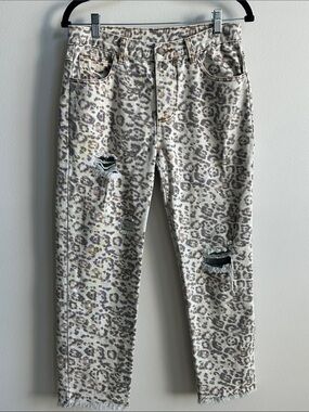 Style Rack 100% Cotton Leopard Print Denim Women M Thrashed Frayed Indie Sleaze